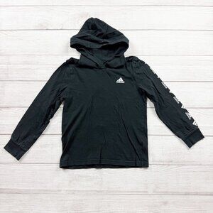 Adidas Boys Black Hooded Long Sleeve Shirt Logo Sleeves Hoodie Tee 6